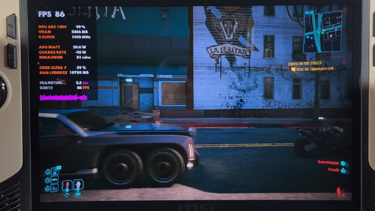 Cyberpunk 2077, Patch 2.3 FPS Test, MSI, Claw 8 AI+, NoobFeed