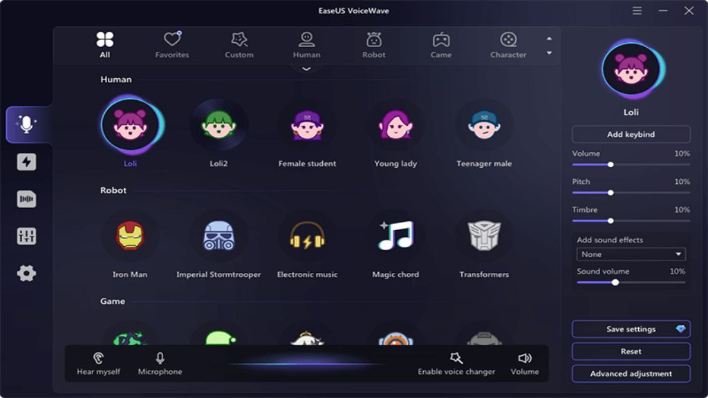 select voice effects