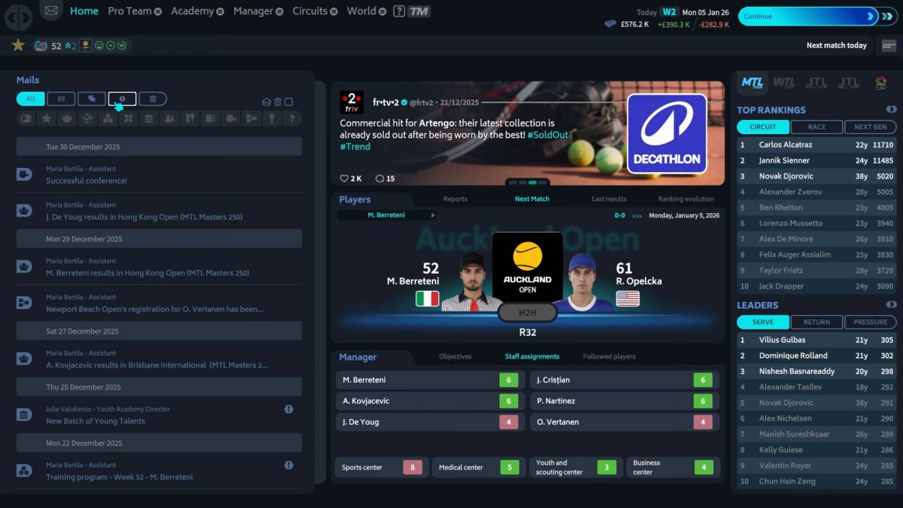Tennis Manager 26, Review, PC, Gameplay, Screenshots, Tennis, Sports, Simulation, Strategy, Life Sim