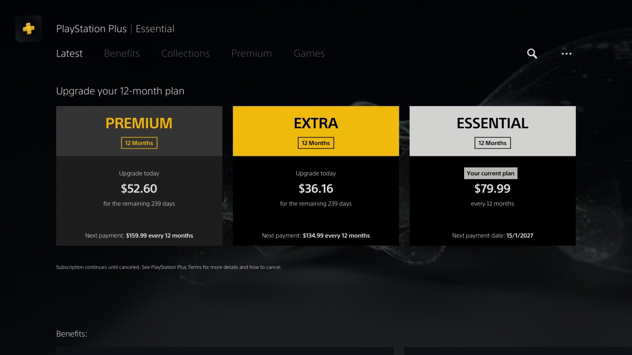 PlayStation Plus membership upgrade options