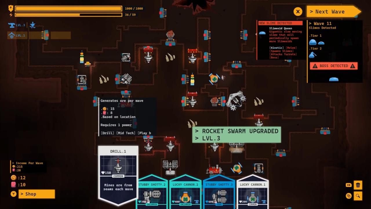 Into the Slimy Mines, Review, PC, Gameplay, Tower Defense, Roguelike, Card Game