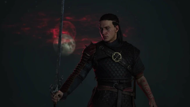 The Blood of Dawnwalker Coen holding a sword 