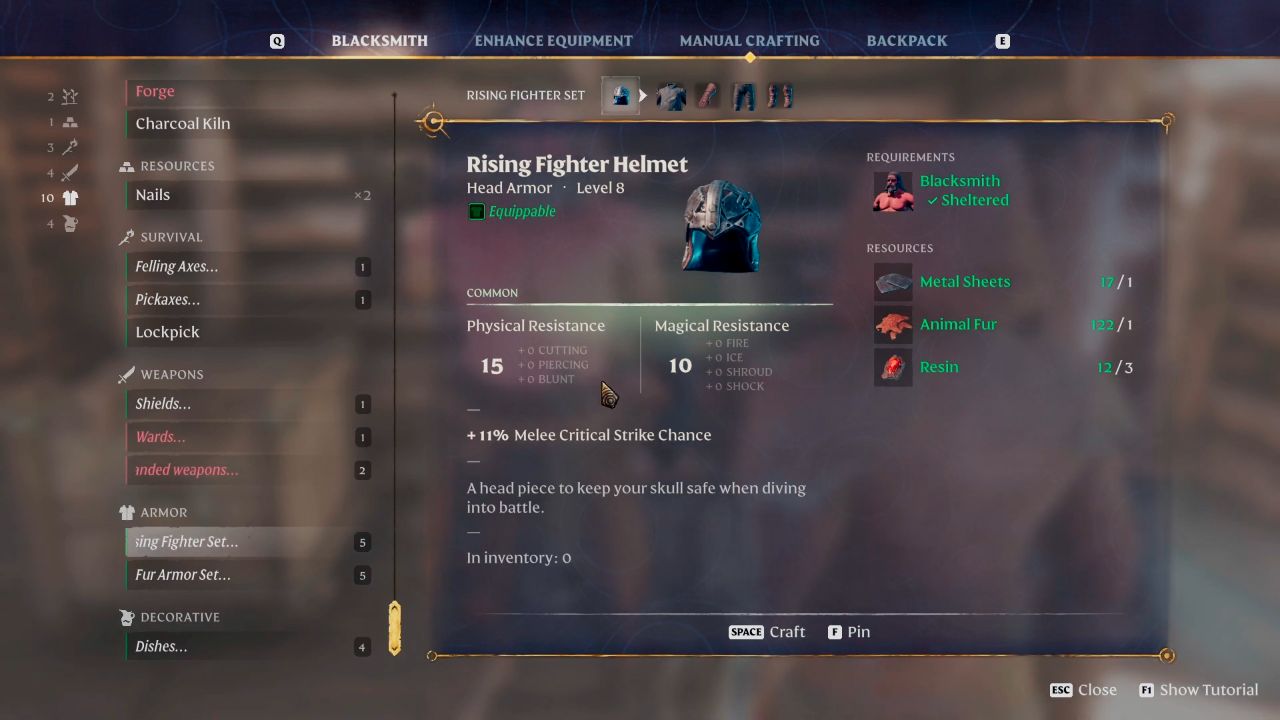 Enshrouded, PC, Gameplay, How To Craft Rising Fighter Armor Set, Screenshot, NoobFeed