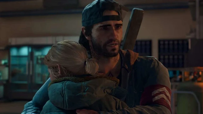 Days Gone protagonist hugging a girl 