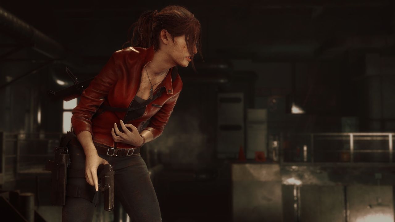 Resident Evil 2 Injured Claire Redfield holding handgun