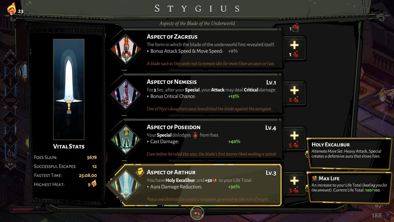 Hades, Guide, How to Unlock the Aspect of Arthur