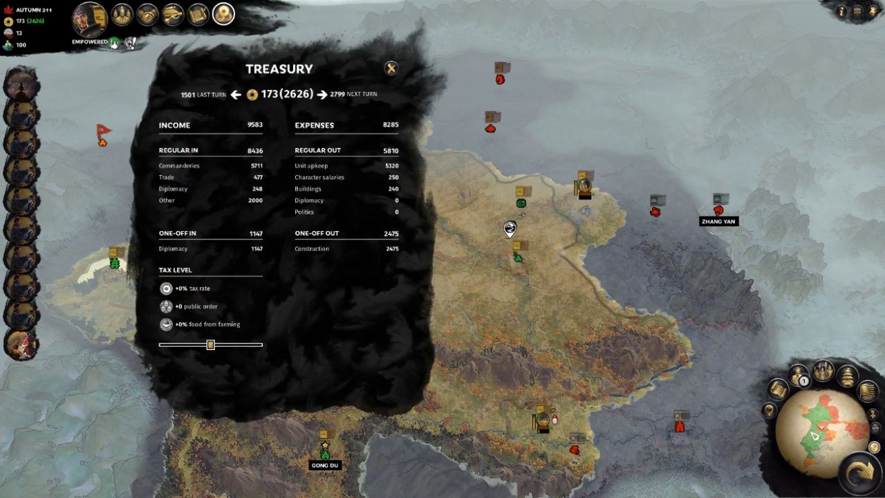 Total War: Three Kingdoms, PC, Gameplay, Adjusting Tax Levels and Using Tax Exemption, Screenshot, NoobFeed