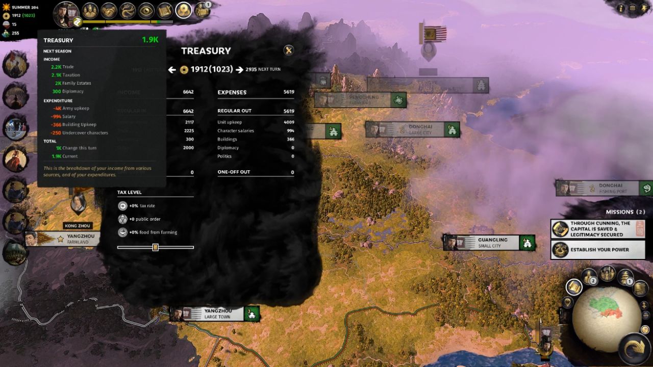 Total War: Three Kingdoms, PC, Gameplay, Adjusting Tax Levels and Using Tax Exemption, Screenshot, NoobFeed