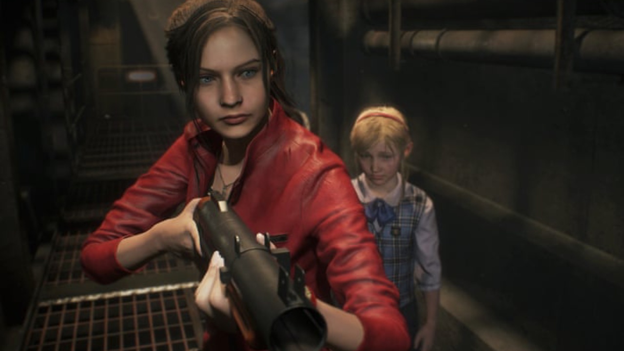 Resident Evil 2 Claire Redfield protecting Sherry Birkin