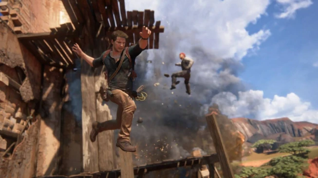 Uncharted 5 Protagonist Jumping off ledge 