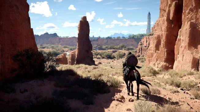 Crimson Desert Kliff Macduff on a horse rocky terrain