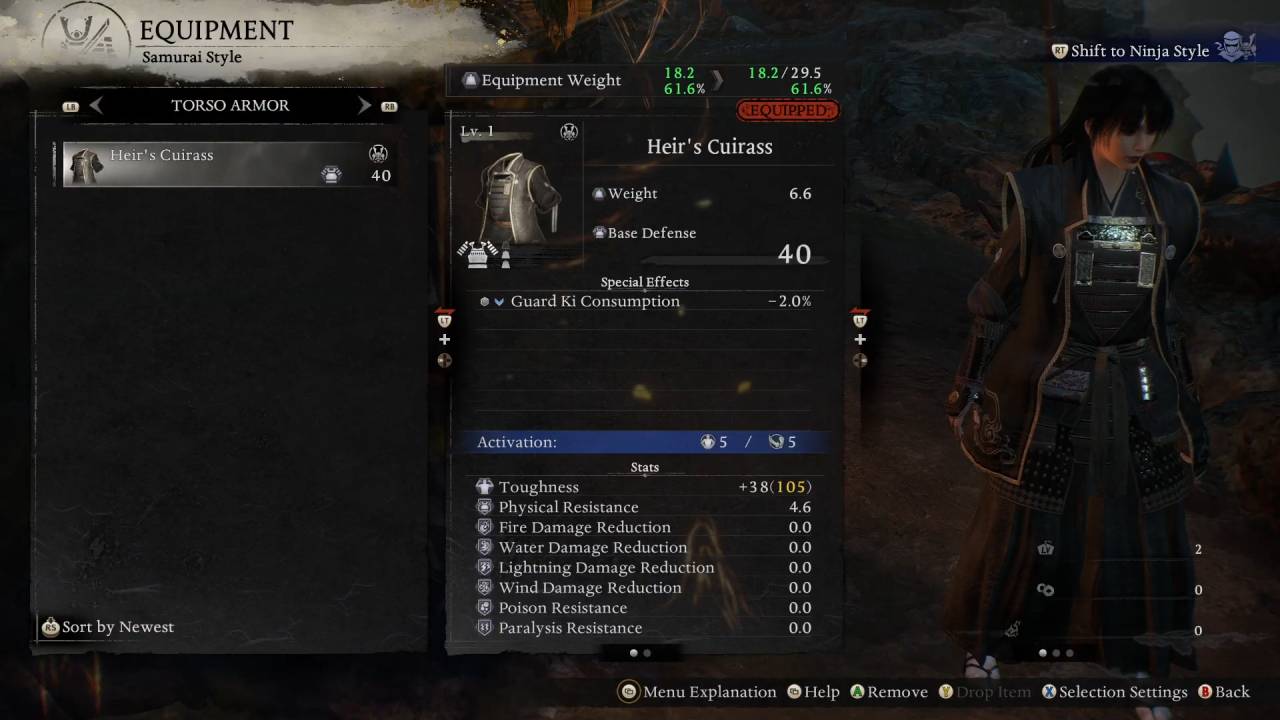 Nioh 3, Guide, How to Change Equipped Gears