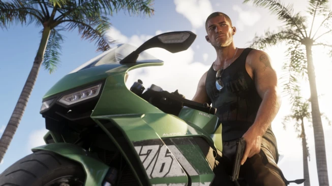 GTA 6 Jason on a Bike holding a Gun