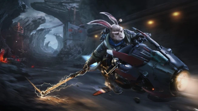 Zoopunk Protagonist on a bike with a Sword