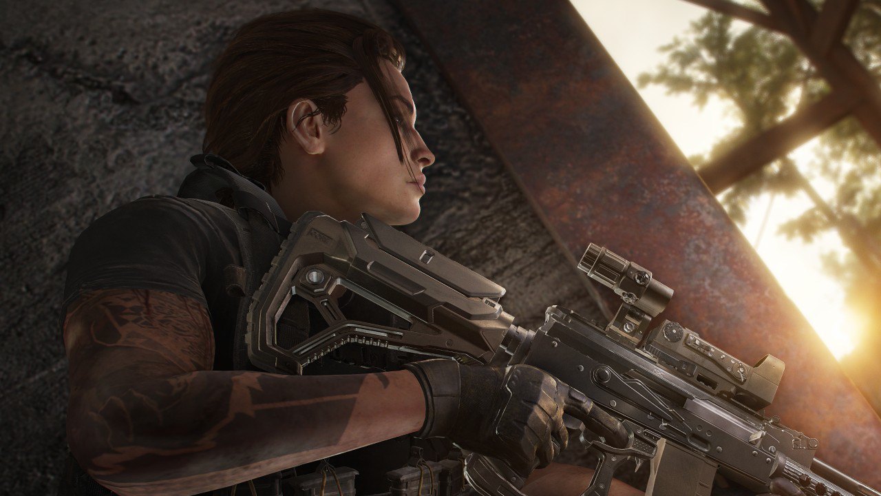 Ghost recon project over Character holding rifle in cover