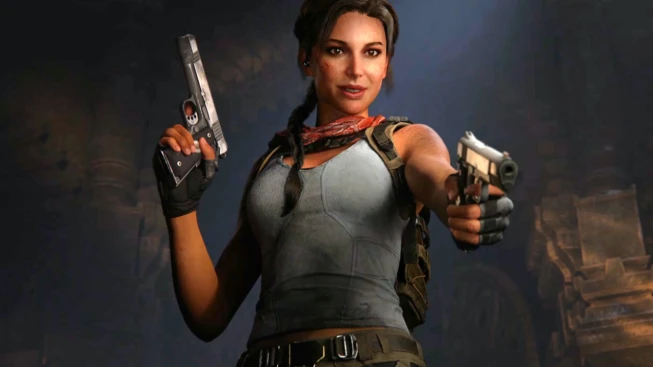 Tomb Raider Catalyst Lara Croft holding two guns 