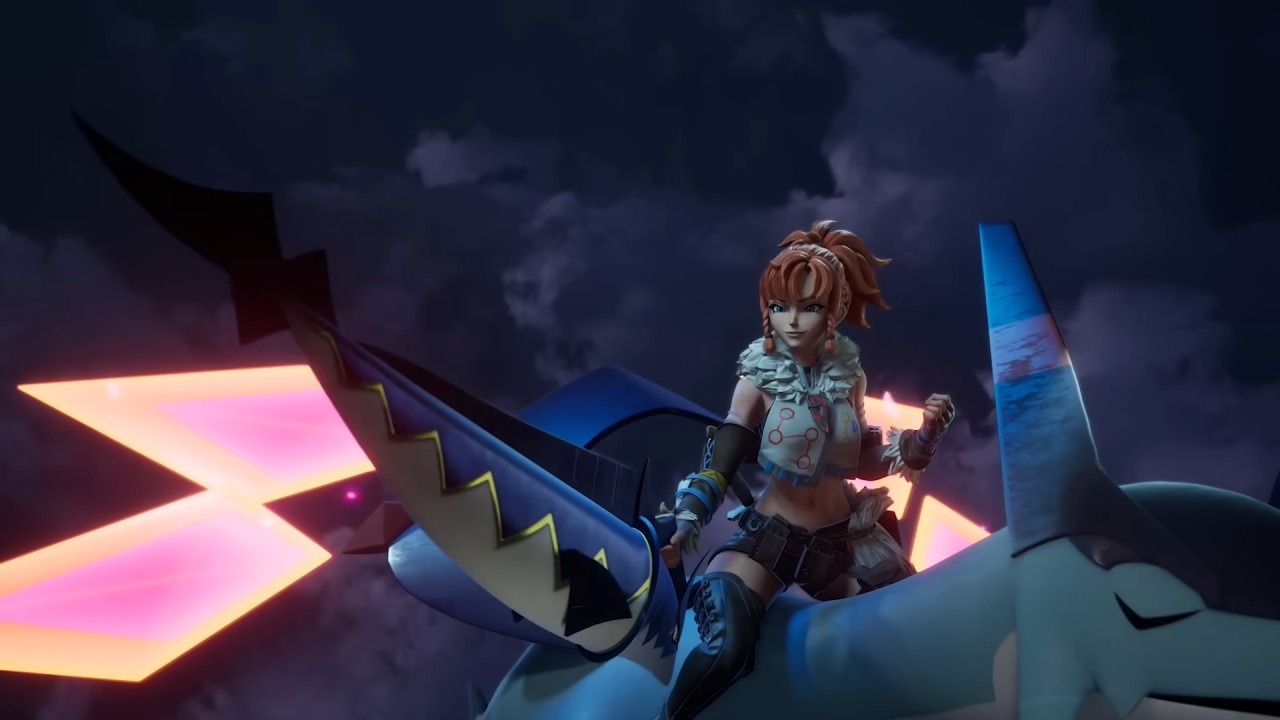 Palworld female player character riding a Chillet
