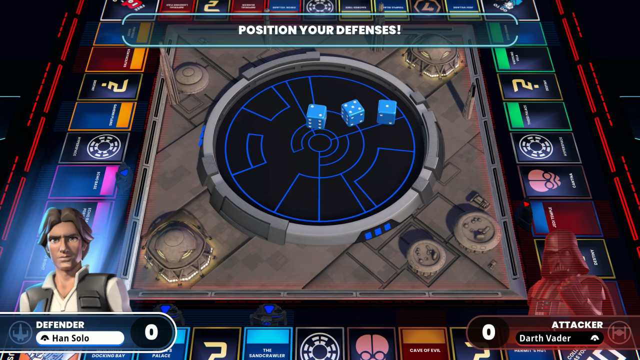 Monopoly Star Wars Heroes vs. Villains Han Solo and Darth Vader battling