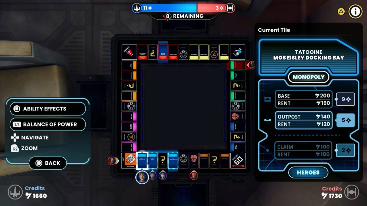 Monopoly Star Wars Heroes vs. Villains board interface