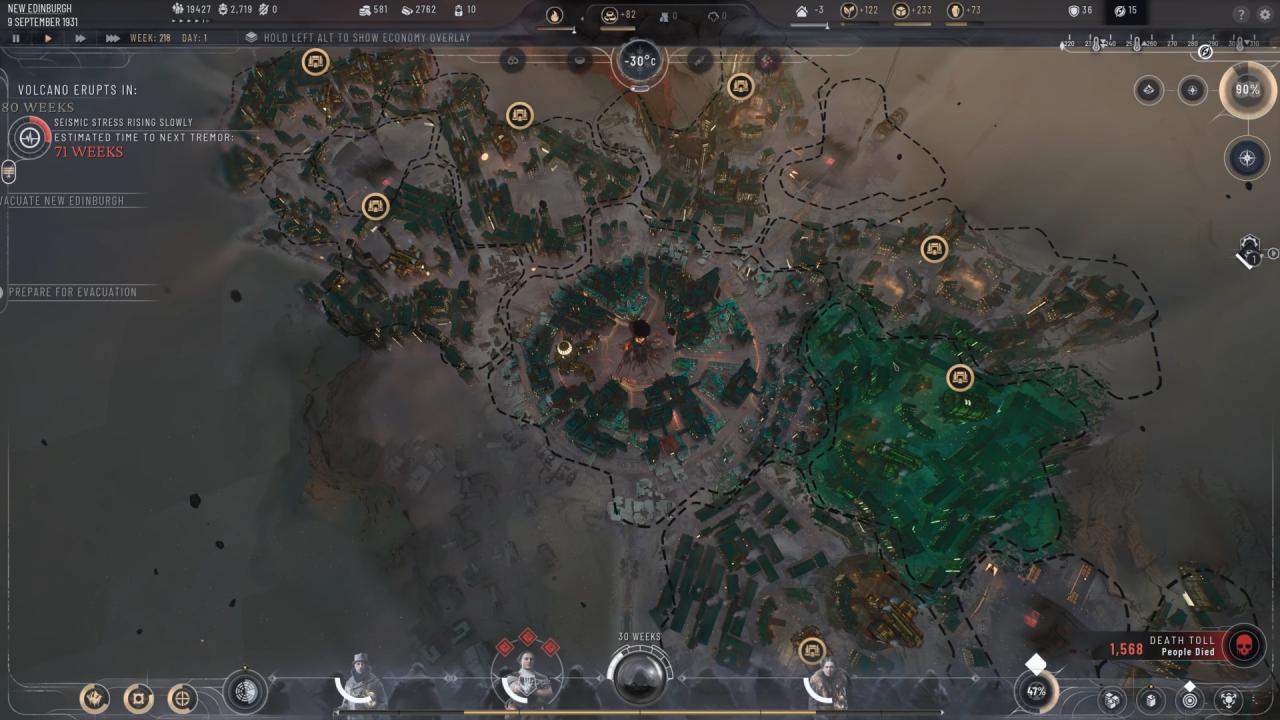 Frostpunk 2: Breach of Trust Gameplay after Volcano Erupts