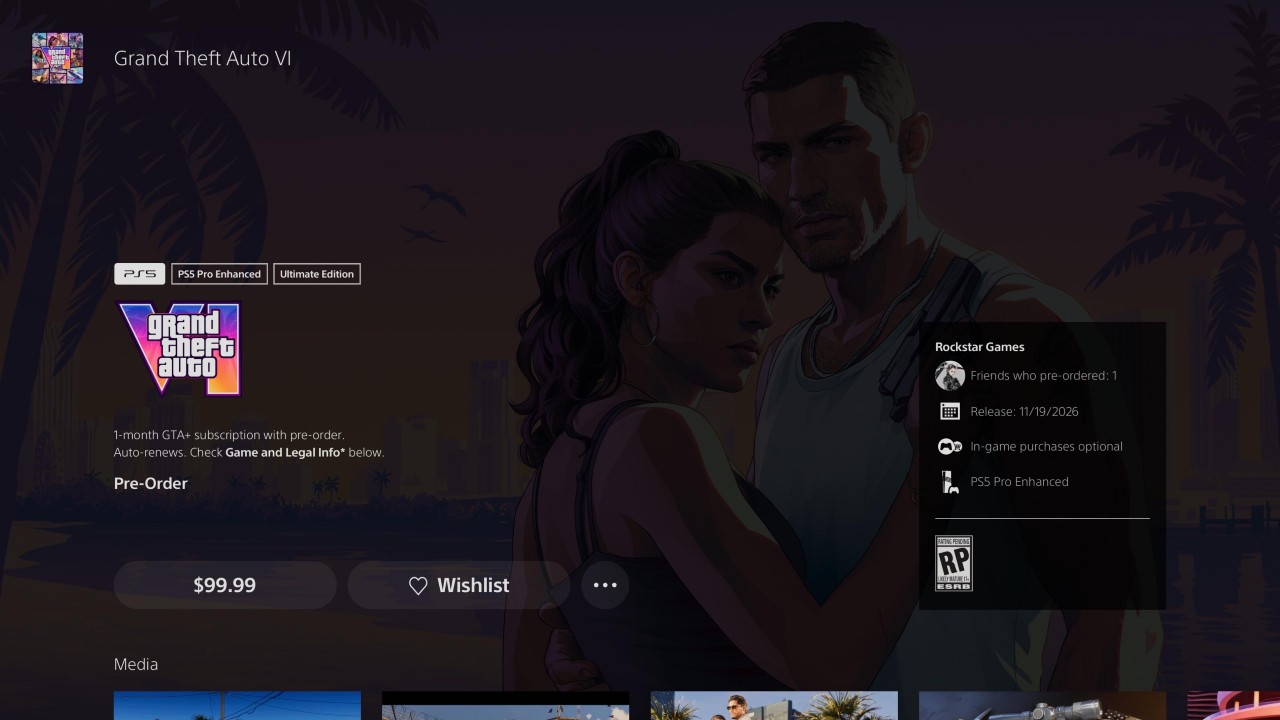 GTA 6 PS5 Pre-Order Screen