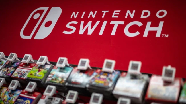 Nintendo Switch Logo on a Red Background 