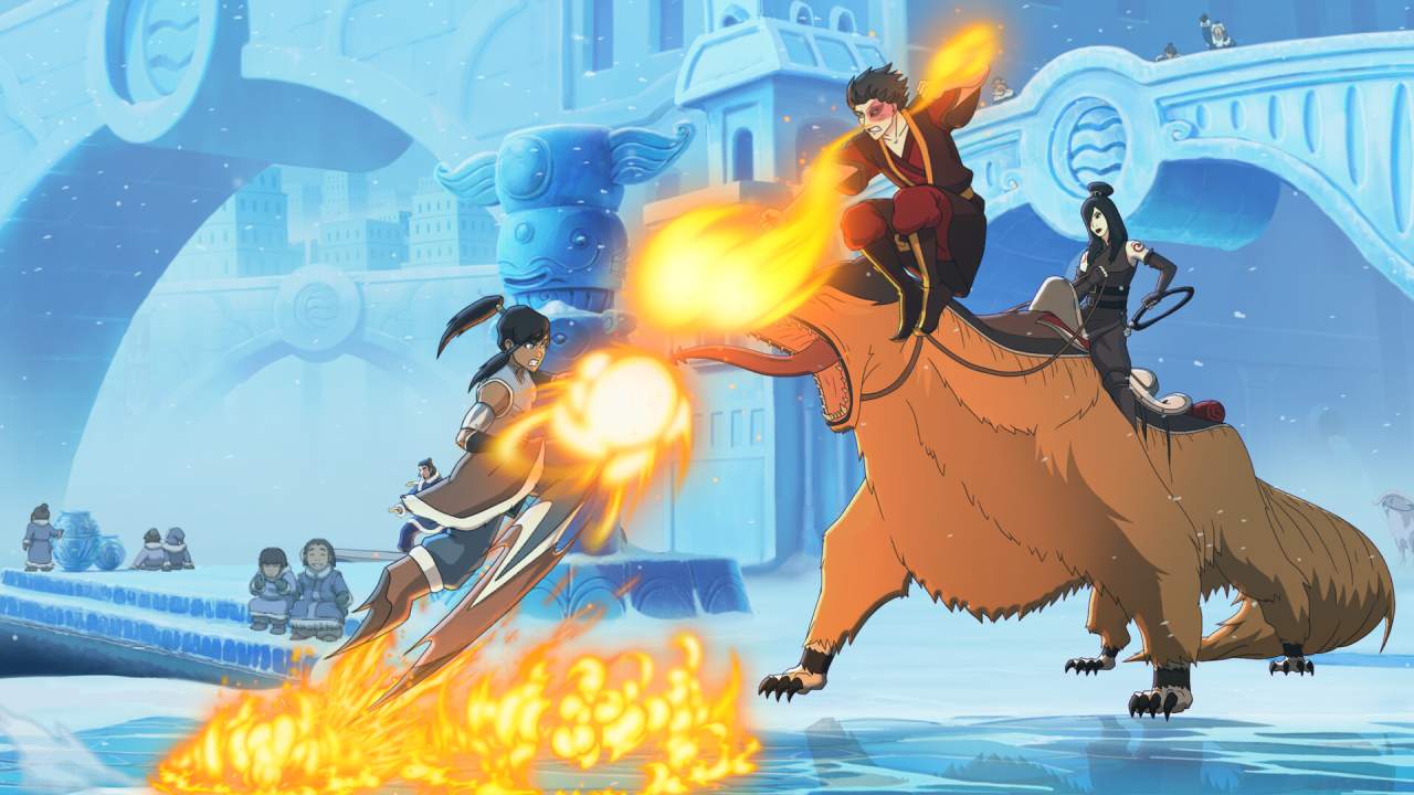 Avatar Legends The Fighting Game Korra fights Zuko riding creature