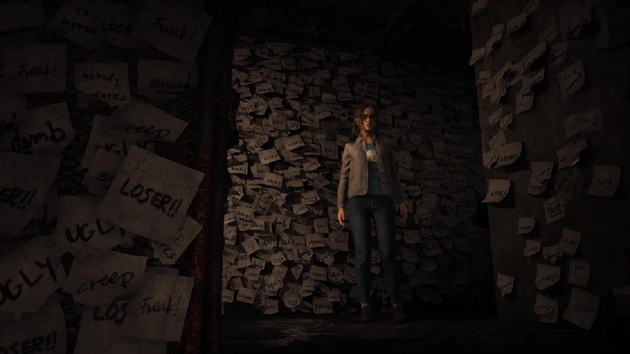 silent hill the short message Anita stands surrounded by insults