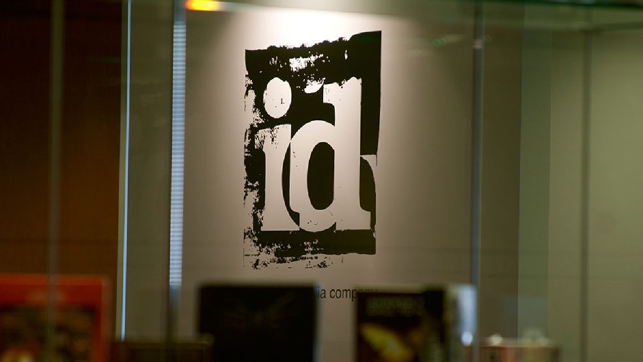id Software Logo on a glass wall