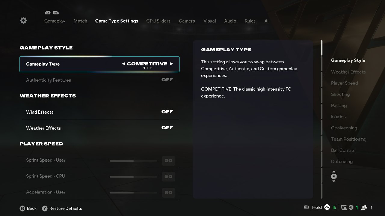 FC Gameplay Style Setting
