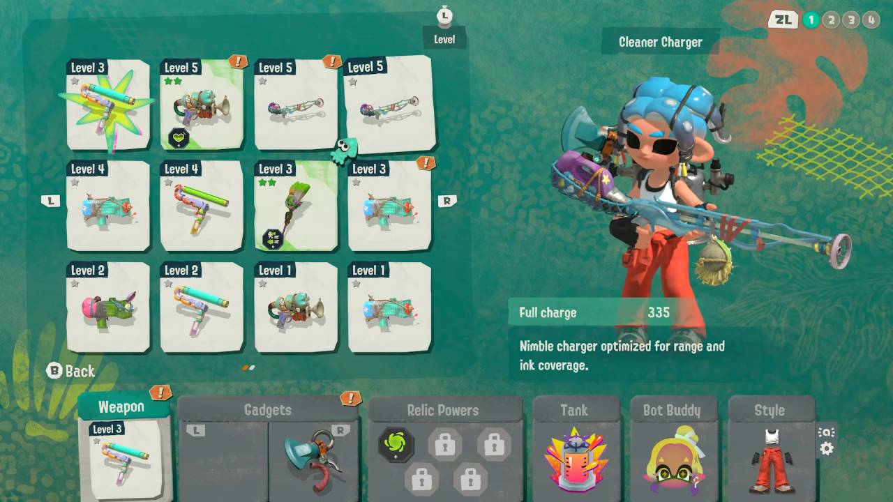 Splatoon Raiders Guide Gadget Selection Screen