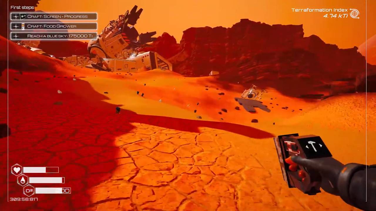 The Planet Crafter Space Ship Wreckage in Red Planet