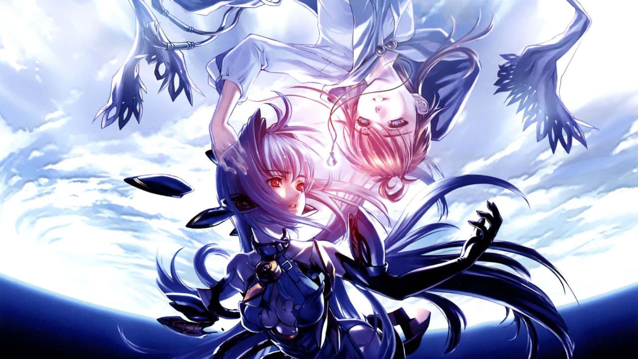 Xenosaga Episode III KOS-MOS Shion Uzuki floating upside down