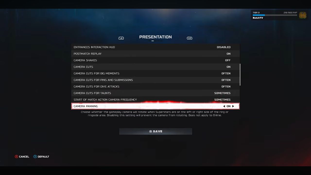 WWE 2k26 camera settings