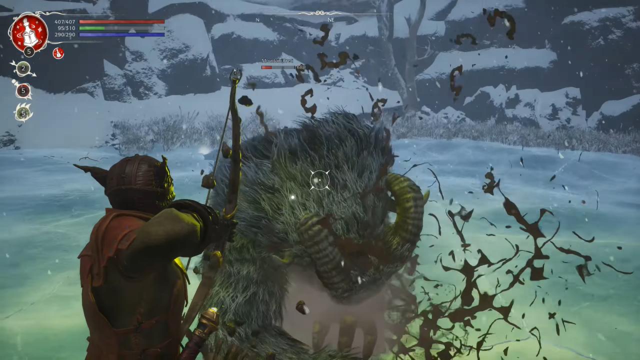Forsaken Realms Vahrin's Call character aims a bow at Mountain Beast