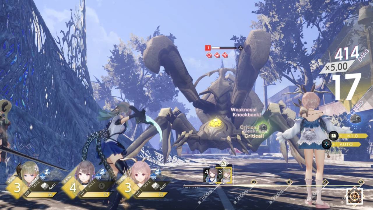 Blue Reflection Quartet Giant Spider Combat in Transformed Mode