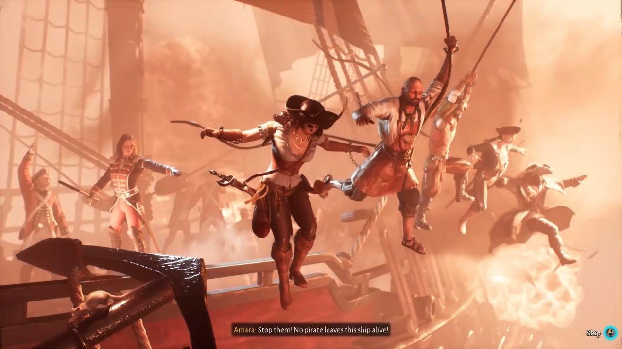 Corsair Cove Pirates swing from a burning ship