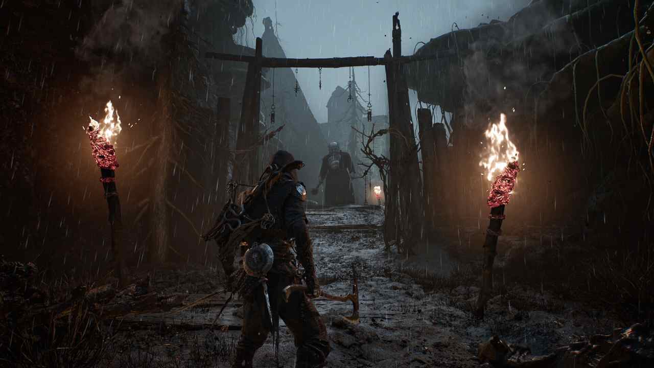 Mortal Shell II Harbringer standing infront of monster