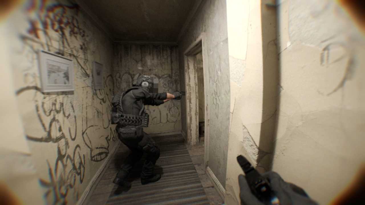 Bodycam POVof two soldiers entering a room