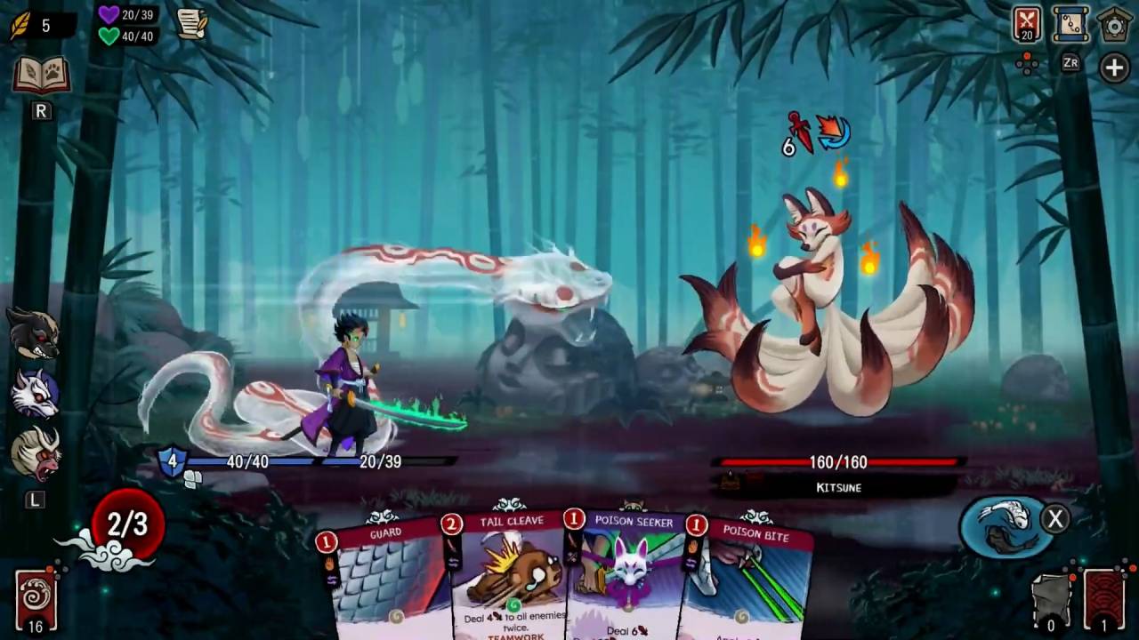 Talespinner female hero attacking a Kasa Obake.
