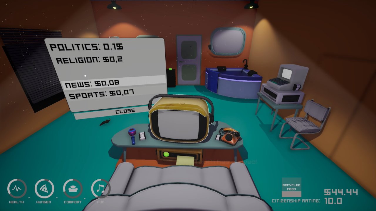 Dystopicon player checks television channel prices