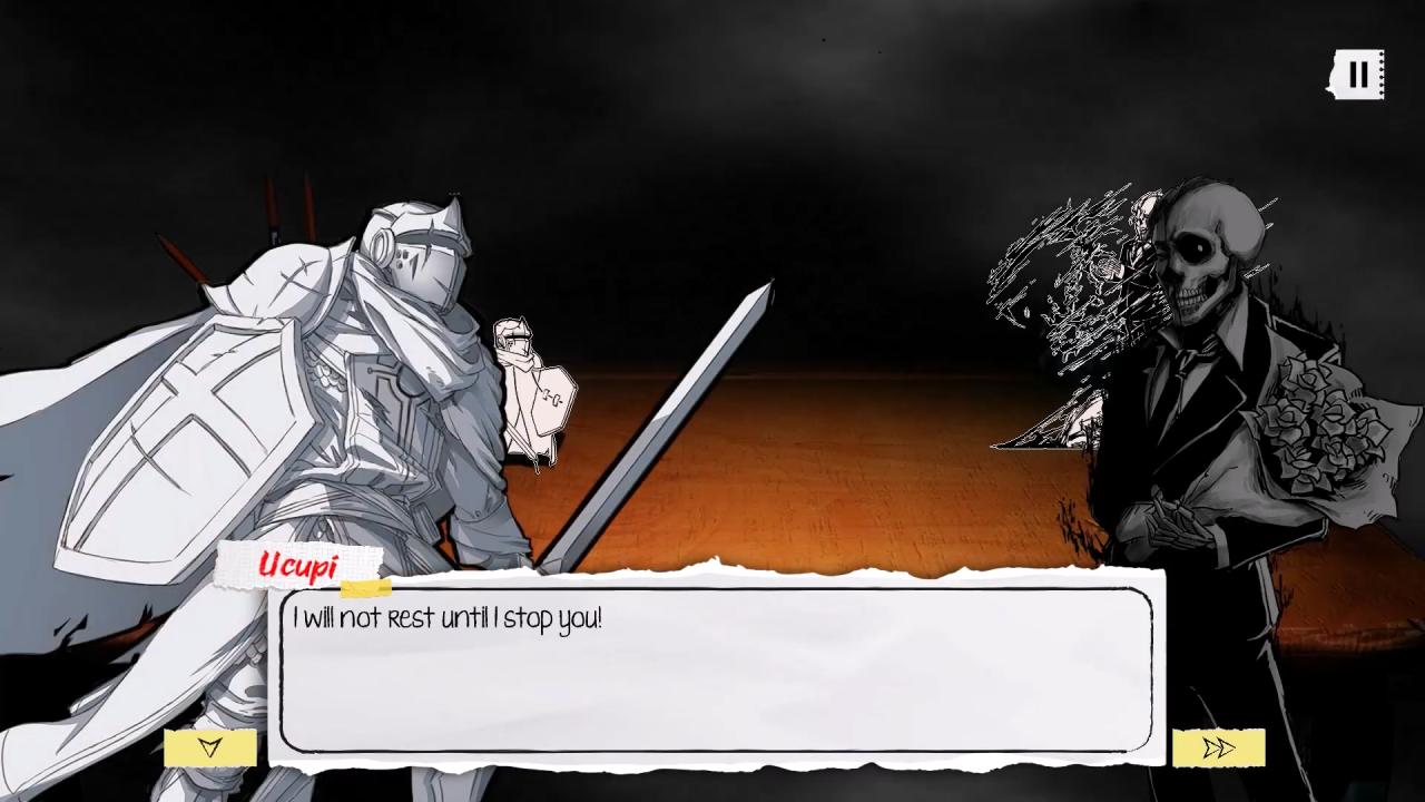 Graphite knight Ucupi confronting skeleton boss