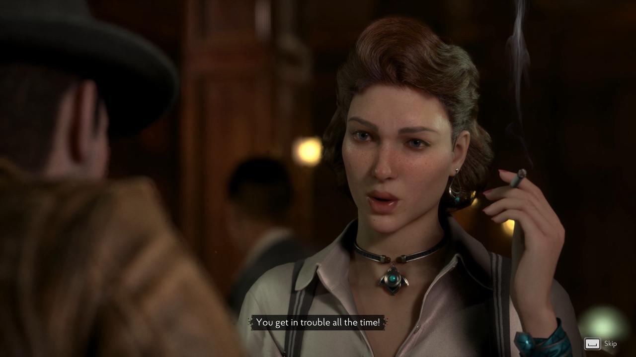Sexy Faye Bennett in front of Calvin in The Sinking City 2