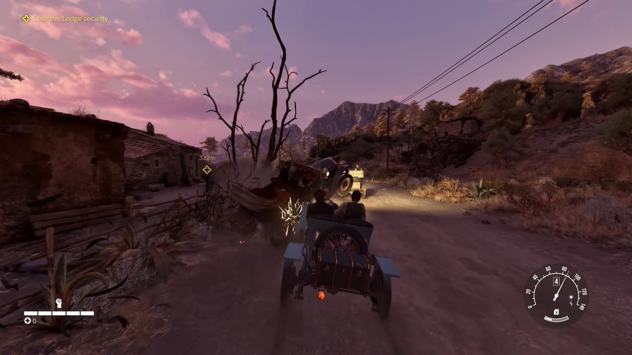 Mafia: The Old Country - Man of Honor Enzo driving during a vehicle chase