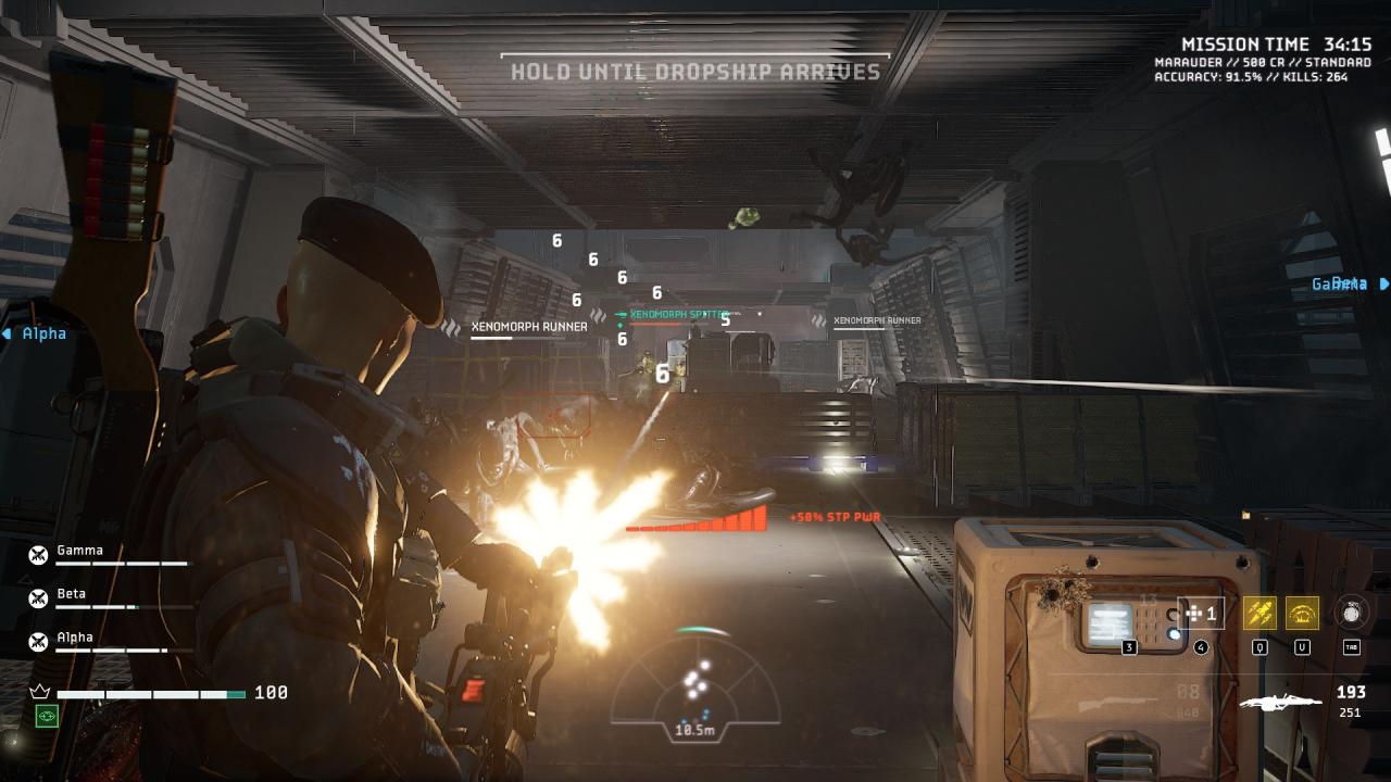 Aliens: Fireteam Elite's marine shoots Xenomorphs