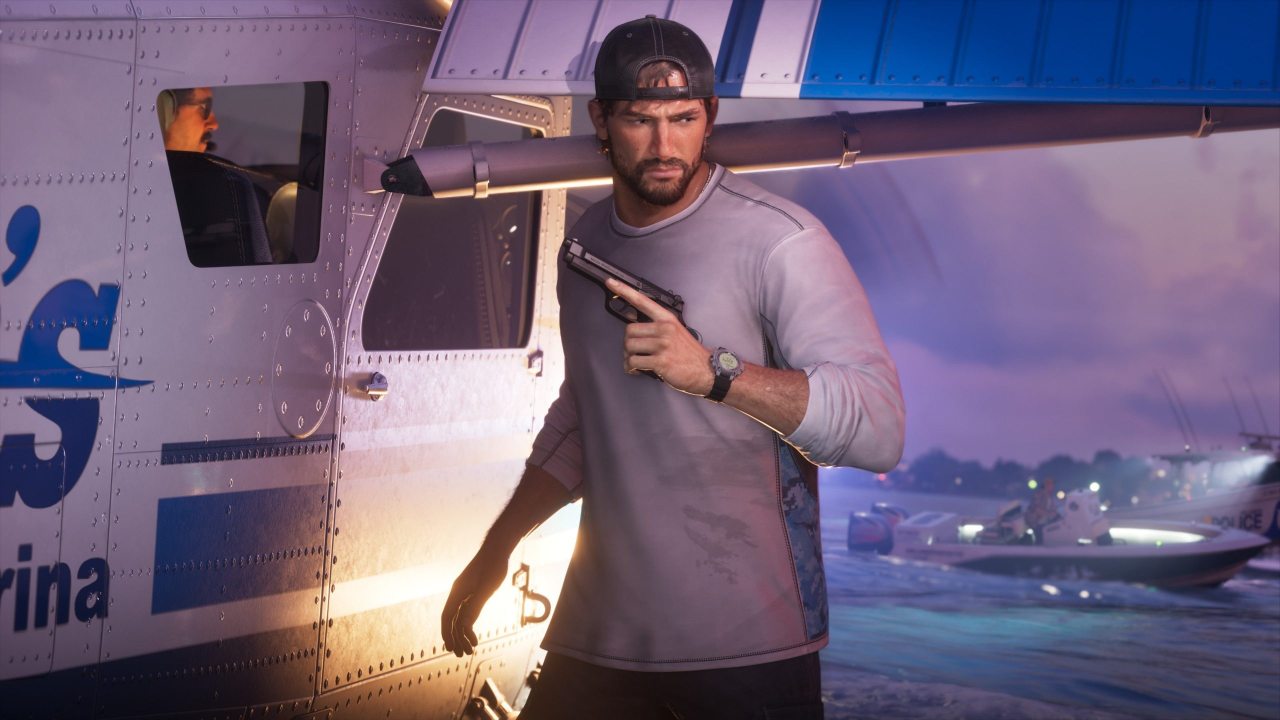 GTA 6 Jason holding gun beside plane