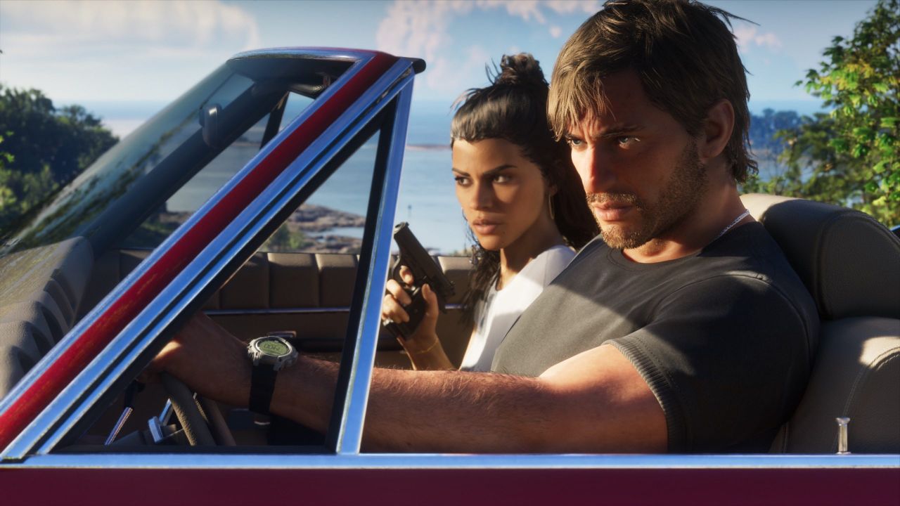 GTA 6 Jason and Lucia driving convertible
