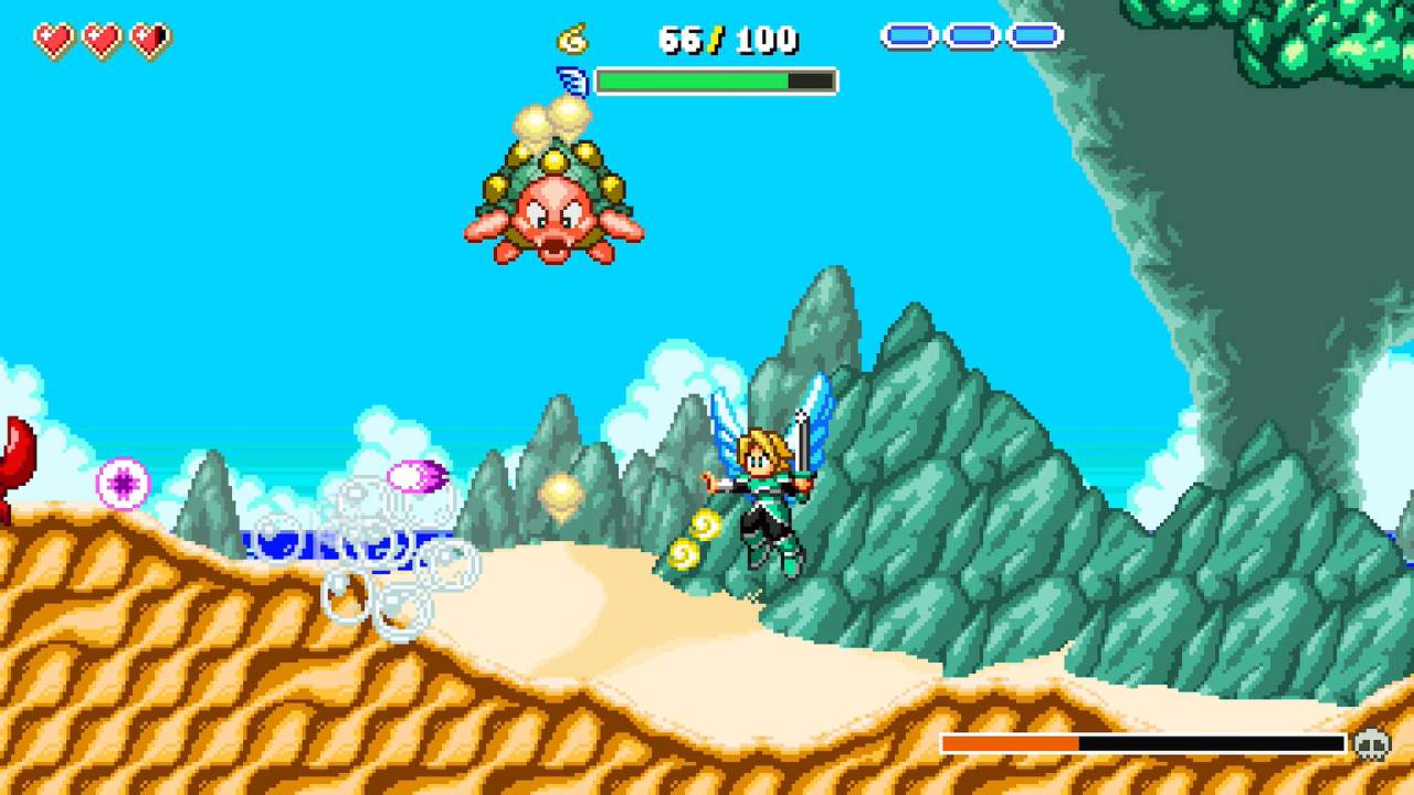 Aggelos protagonist fighting flying turtle enemy