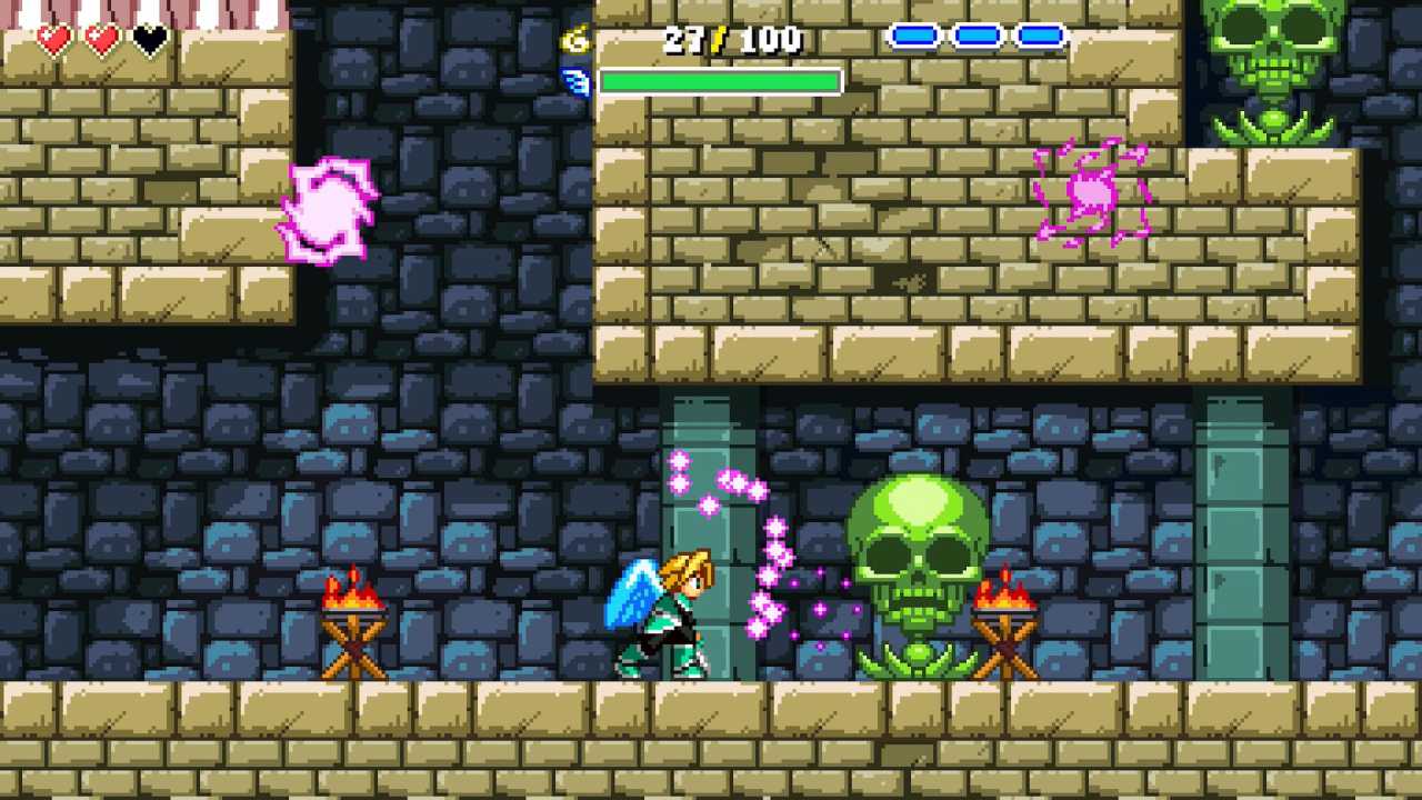 Aggelos 2 protagonist attacking a giant skull