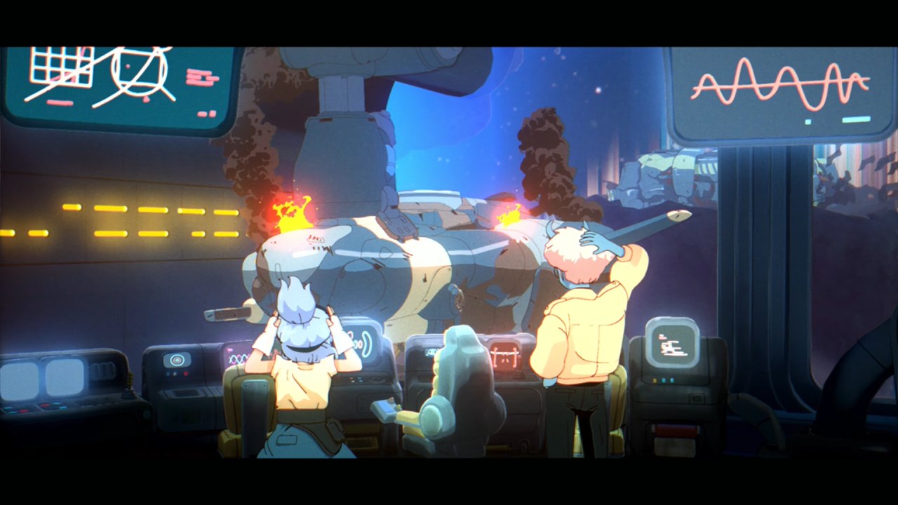 Orbitals Maki and Omura panicking in control room